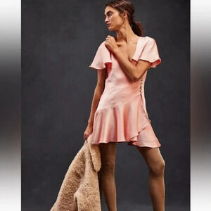 Free People NWOT Peach Scarlett Ruffle Mini Dress Size Small